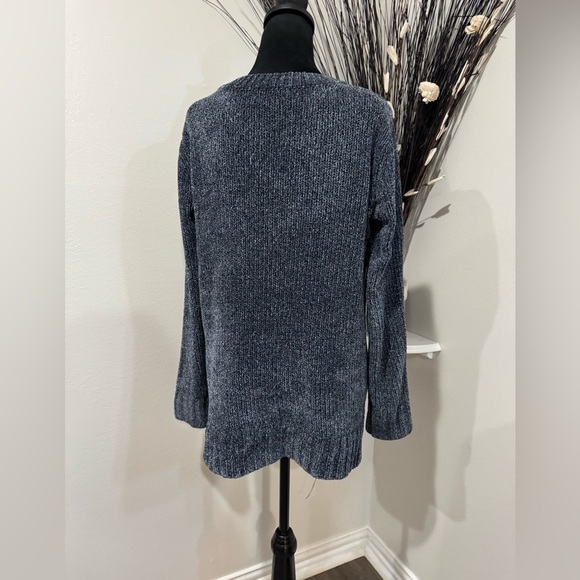 Orvis Chenille oversized V-neck Pull over blue/gray Sweater Size Small - Picture 4 of 9